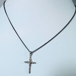 James Avery 925 26" Braided Chain Necklace Sterling Cross Pendant with Crystals